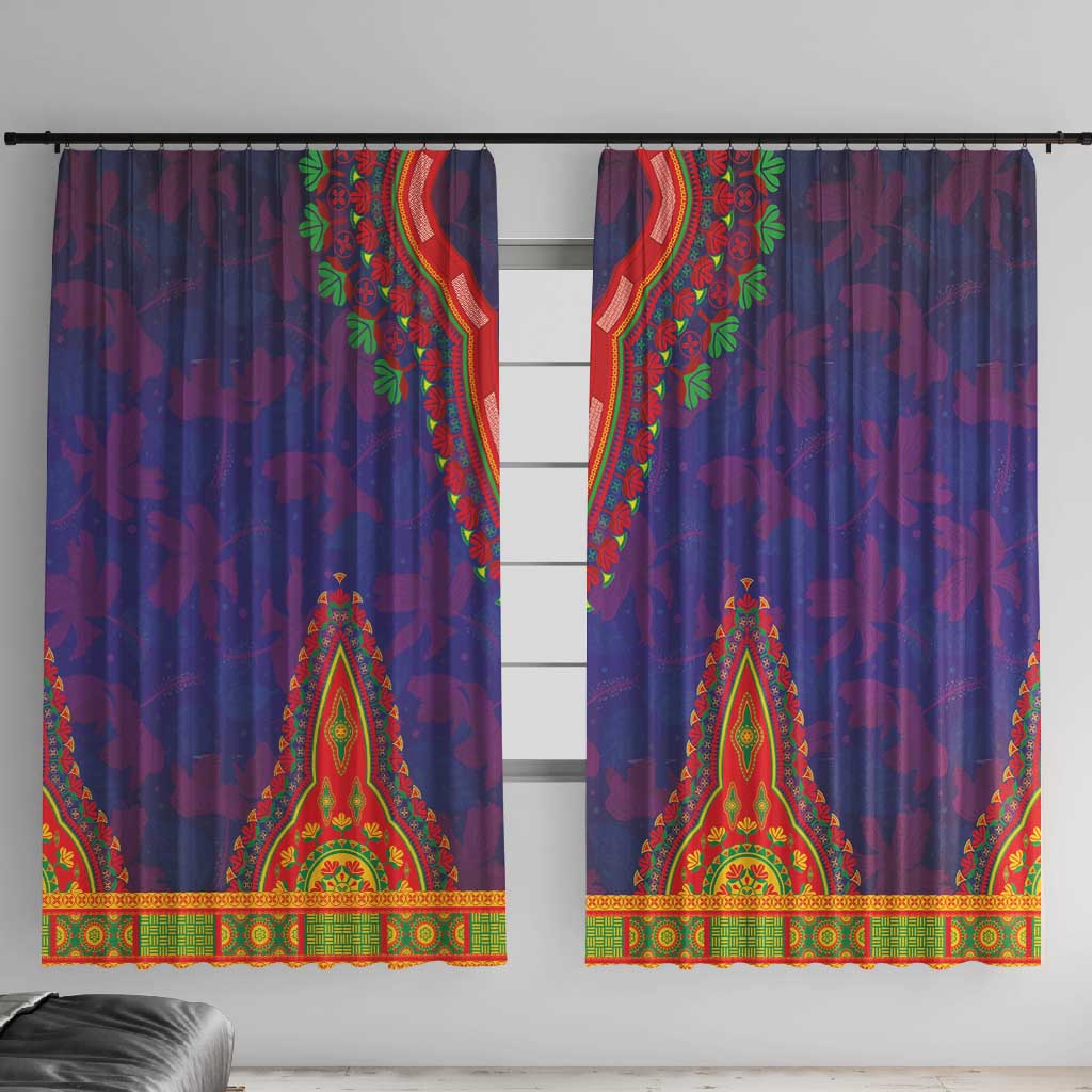 Haiti Window Curtain Choeblack Dashiki Style Blue Color