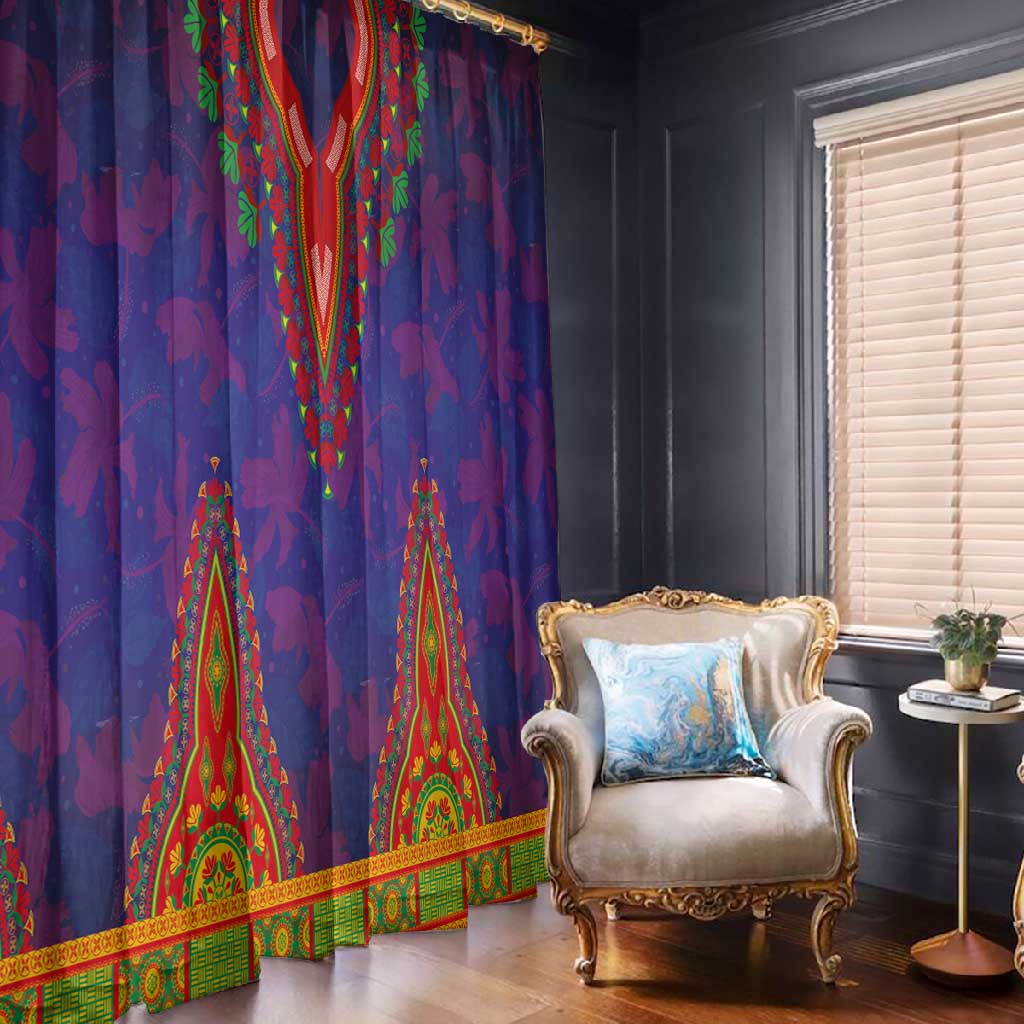 Haiti Window Curtain Choeblack Dashiki Style Blue Color