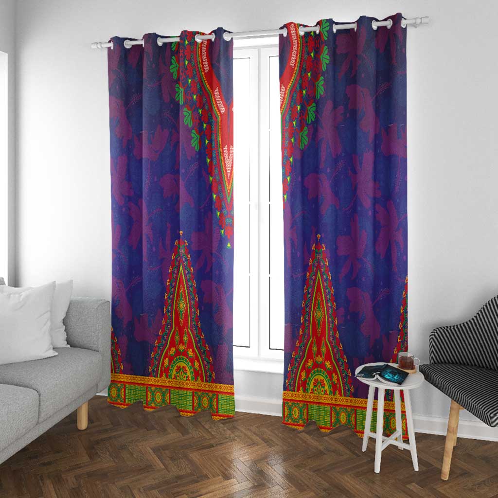 Haiti Window Curtain Choeblack Dashiki Style Blue Color
