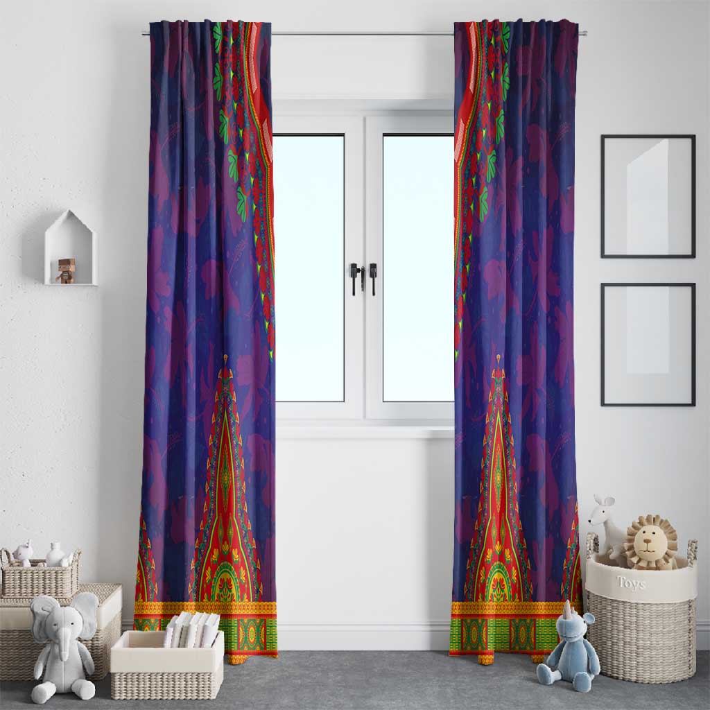 Haiti Window Curtain Choeblack Dashiki Style Blue Color