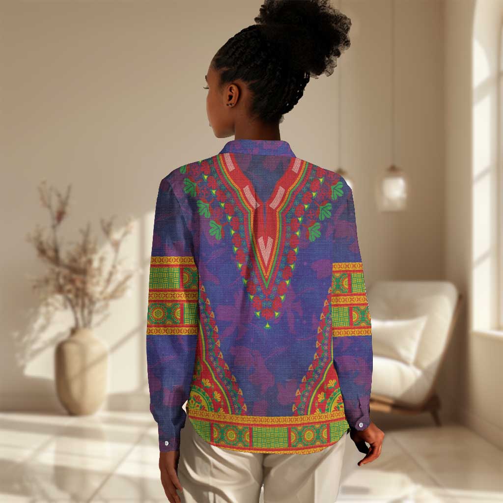 Haiti Women Casual Shirt Choeblack Dashiki Style Blue Color