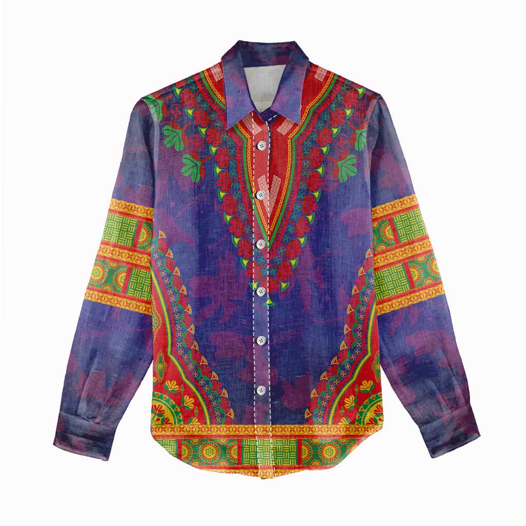 Haiti Women Casual Shirt Choeblack Dashiki Style Blue Color