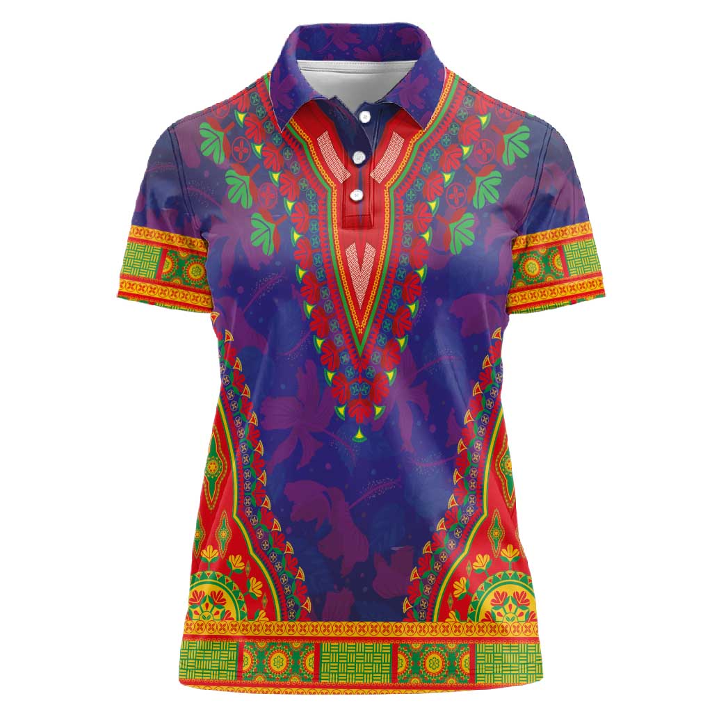 Haiti Women Polo Shirt Choeblack Dashiki Style Blue Color