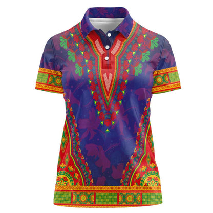Haiti Women Polo Shirt Choeblack Dashiki Style Blue Color