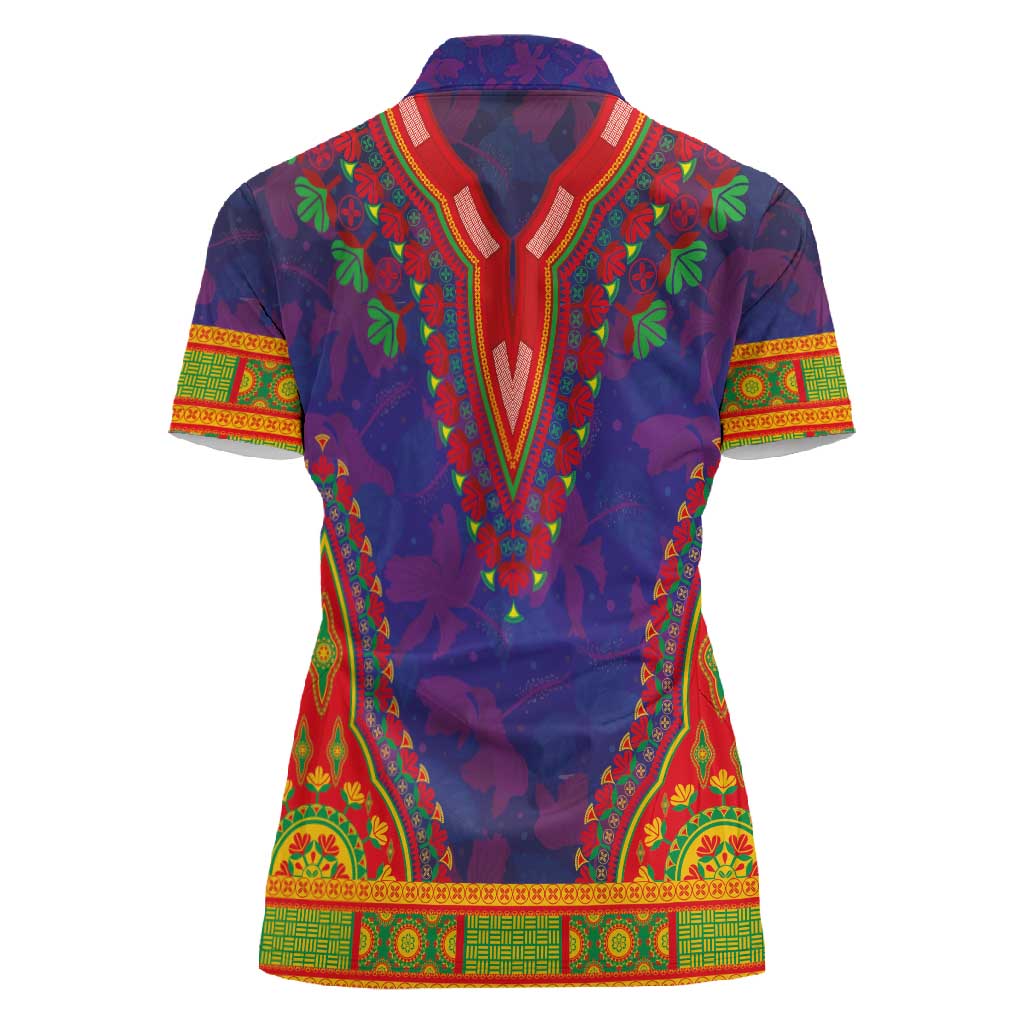 Haiti Women Polo Shirt Choeblack Dashiki Style Blue Color