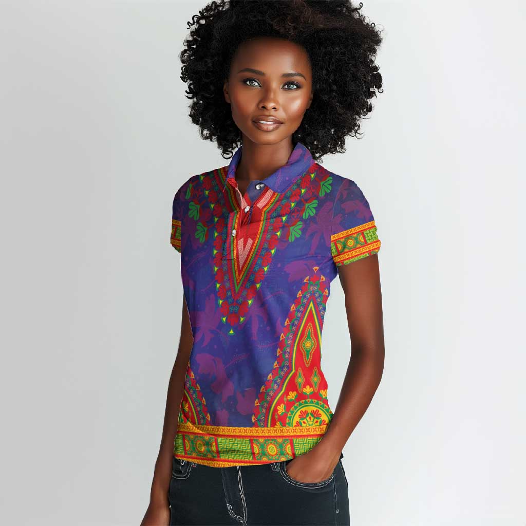 Haiti Women Polo Shirt Choeblack Dashiki Style Blue Color