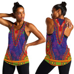Haiti Women Racerback Tank Choeblack Dashiki Style Blue Color