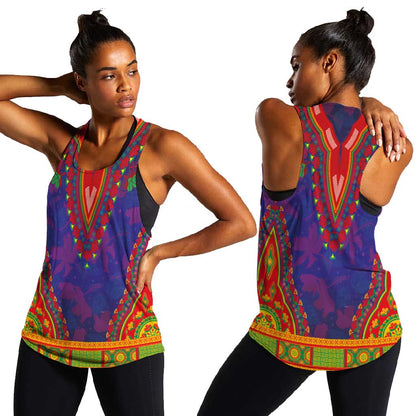 Haiti Women Racerback Tank Choeblack Dashiki Style Blue Color