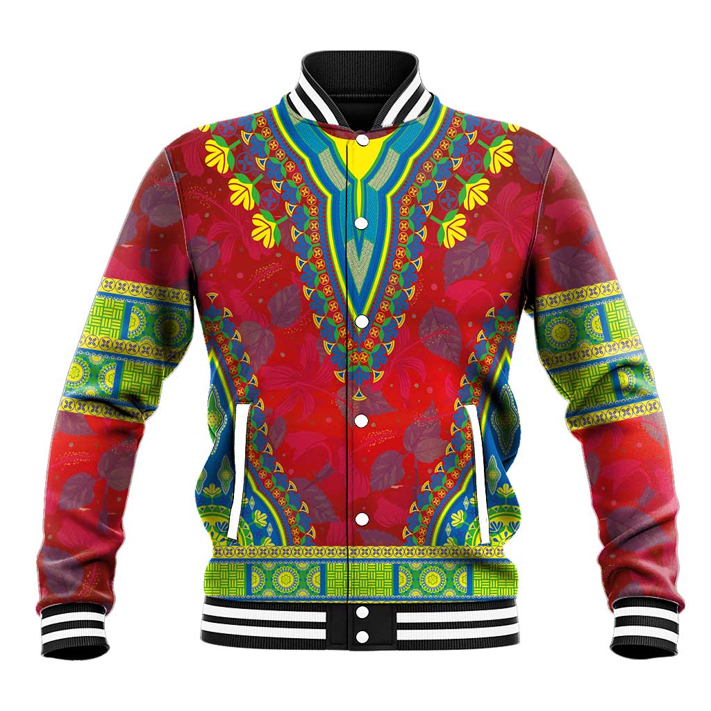 Haiti Baseball Jacket Choeblack Dashiki Style Red Color