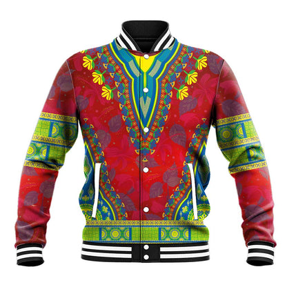 Haiti Baseball Jacket Choeblack Dashiki Style Red Color