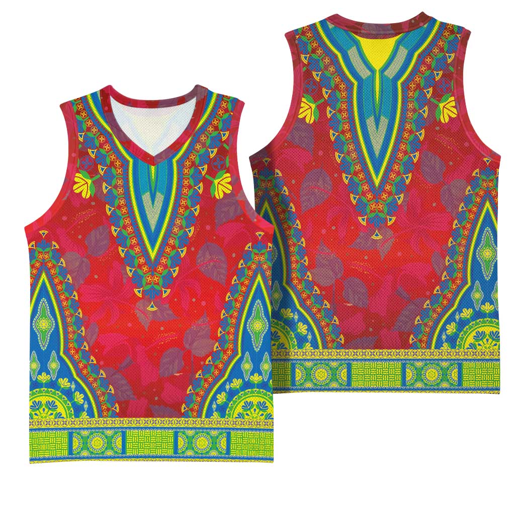 Haiti Basketball Jersey Choeblack Dashiki Style Red Color - African Pride