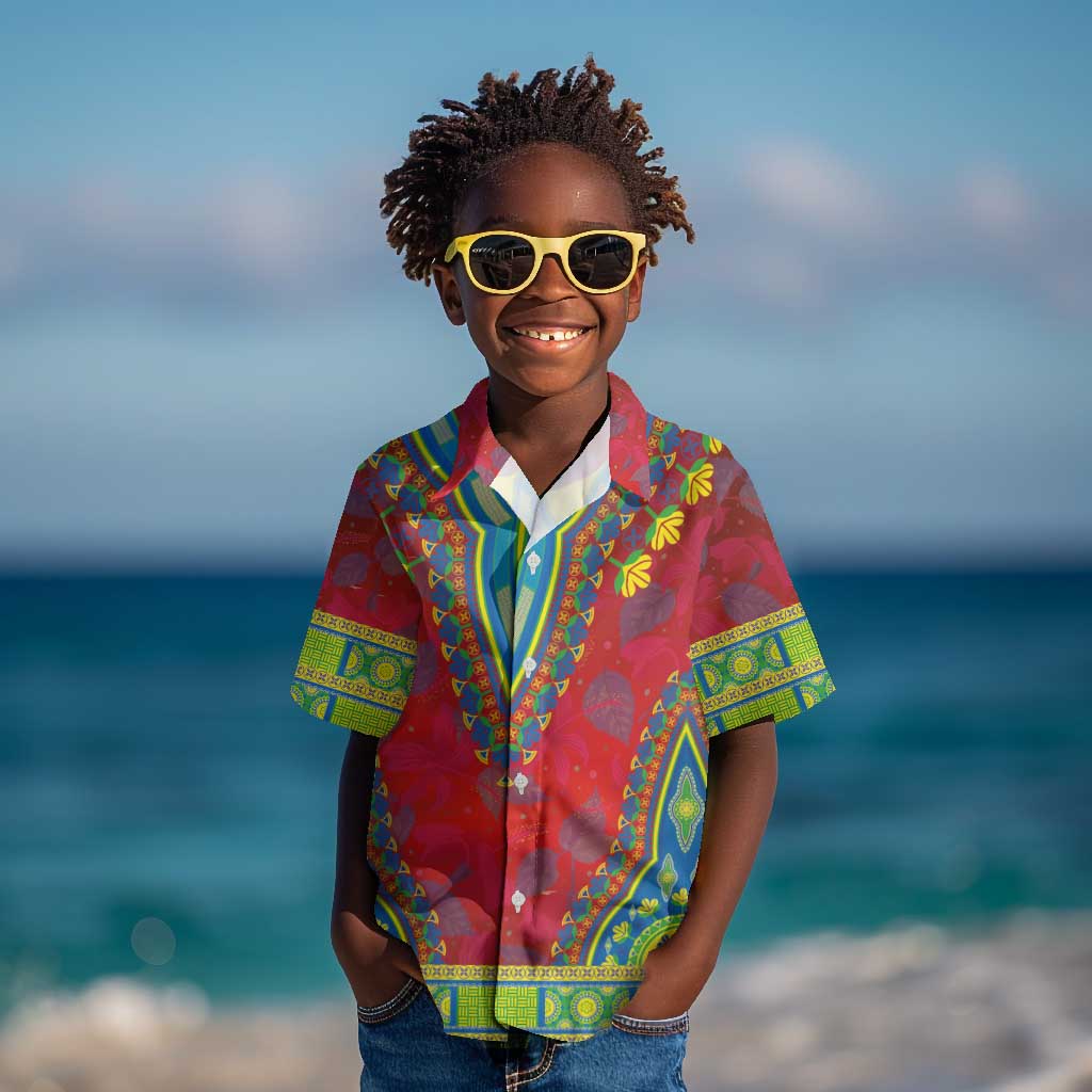 Haiti Kid Hawaiian Shirt Choeblack Dashiki Style Red Color