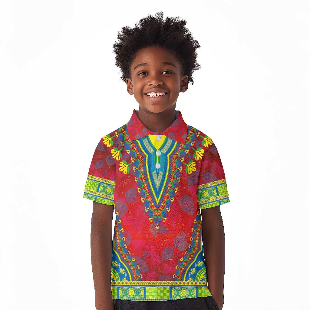 Haiti Kid Polo Shirt Choeblack Dashiki Style Red Color