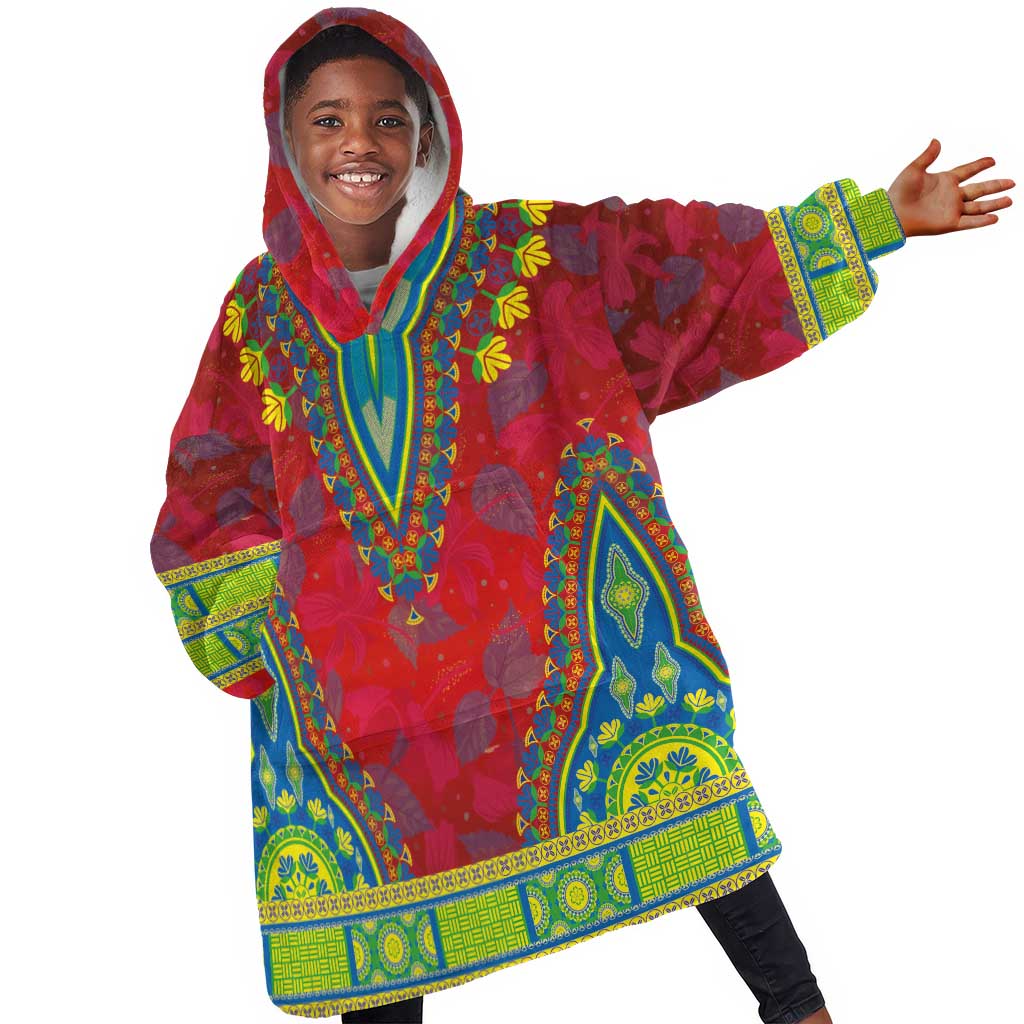Haiti Kid Wearable Blanket Hoodie Choeblack Dashiki Style Red Color