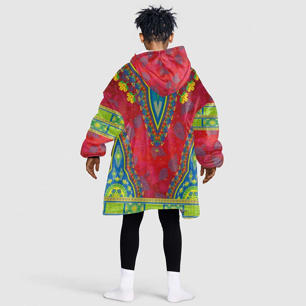 Haiti Kid Wearable Blanket Hoodie Choeblack Dashiki Style Red Color