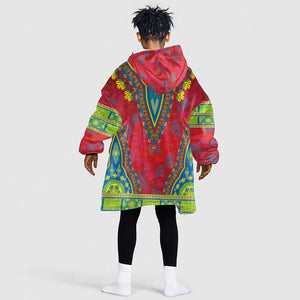 Haiti Kid Wearable Blanket Hoodie Choeblack Dashiki Style Red Color