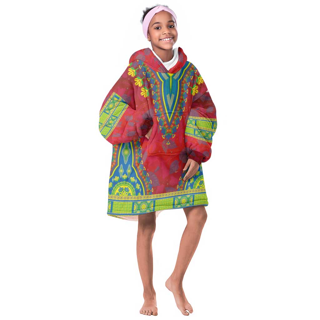 Haiti Kid Wearable Blanket Hoodie Choeblack Dashiki Style Red Color