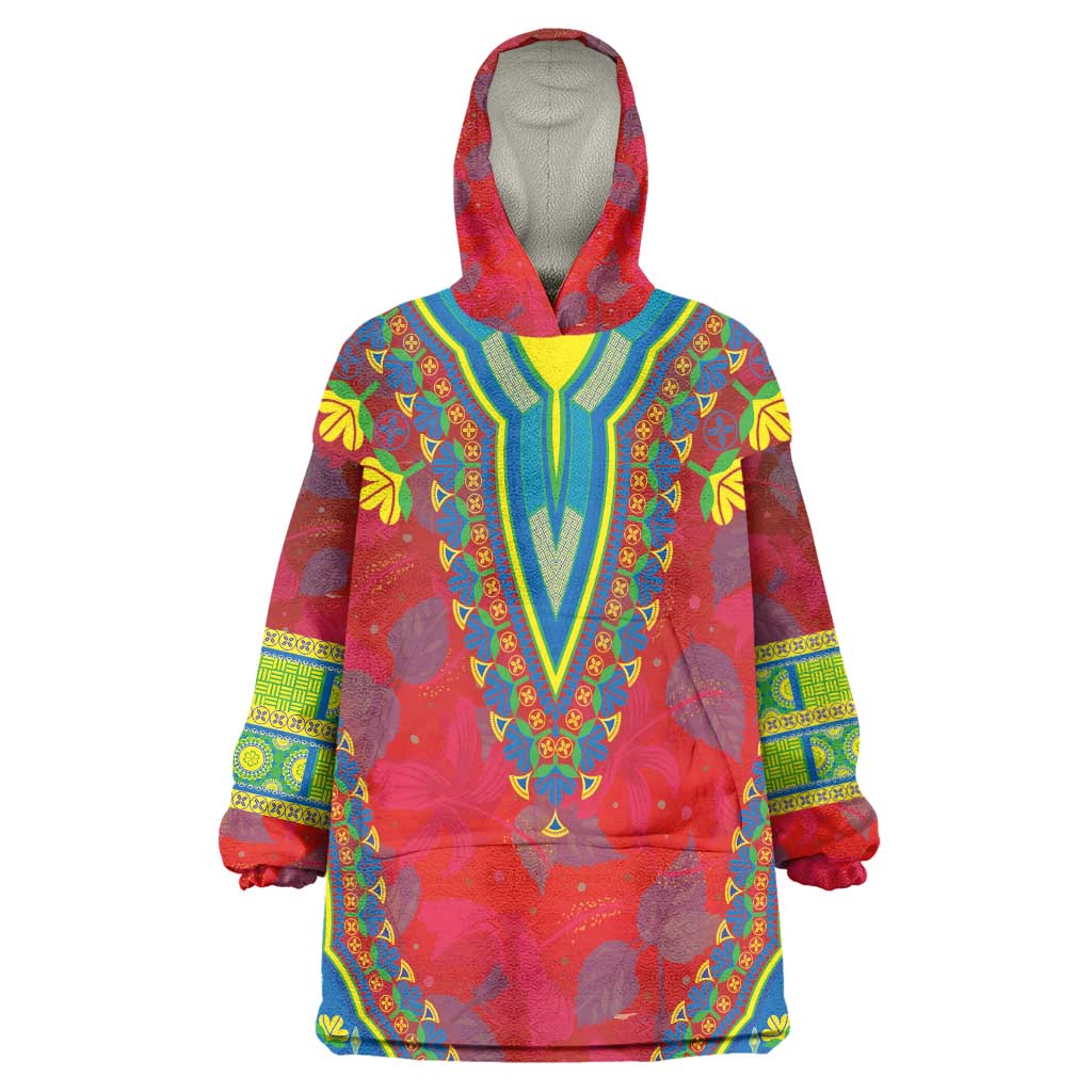 Haiti Kid Wearable Blanket Hoodie Choeblack Dashiki Style Red Color