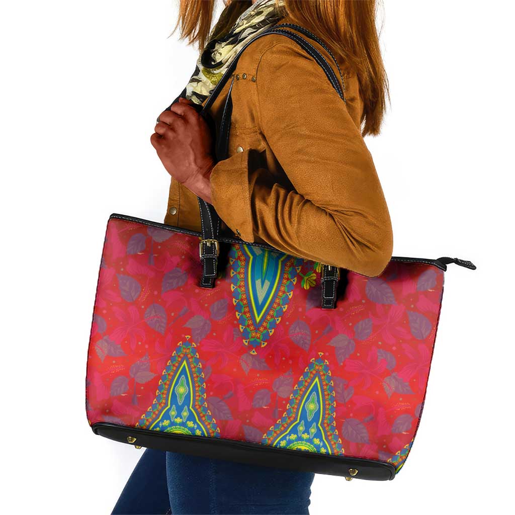 Haiti Leather Tote Bag Choeblack Dashiki Style Red Color
