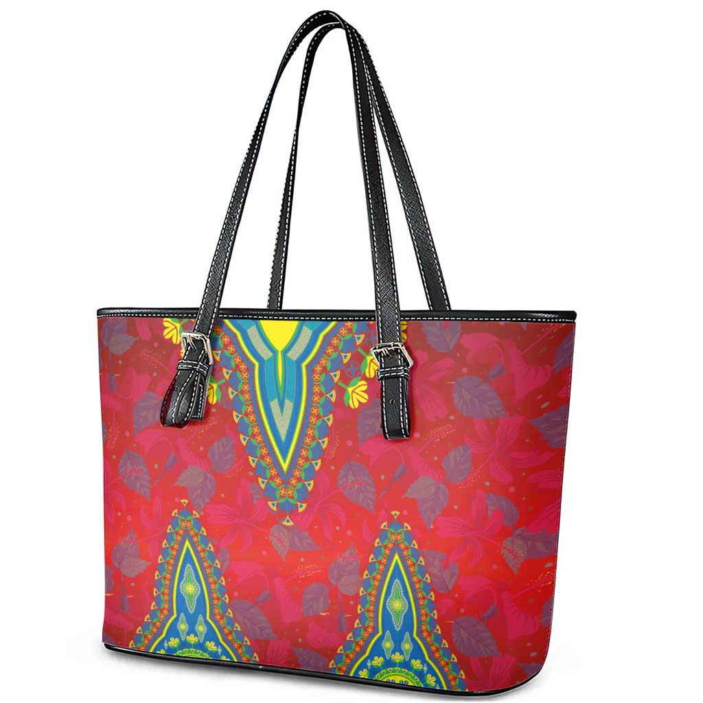 Haiti Leather Tote Bag Choeblack Dashiki Style Red Color