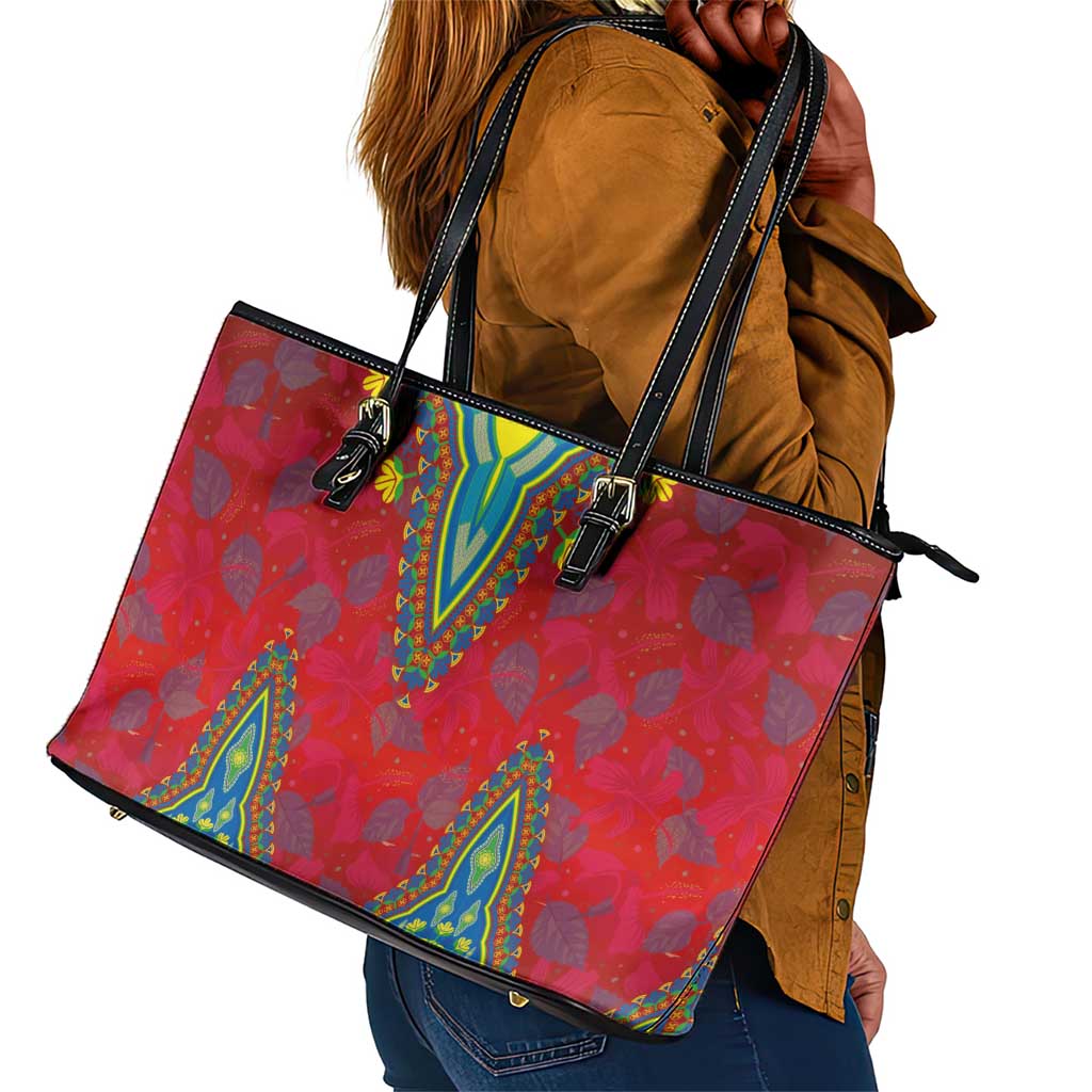 Haiti Leather Tote Bag Choeblack Dashiki Style Red Color