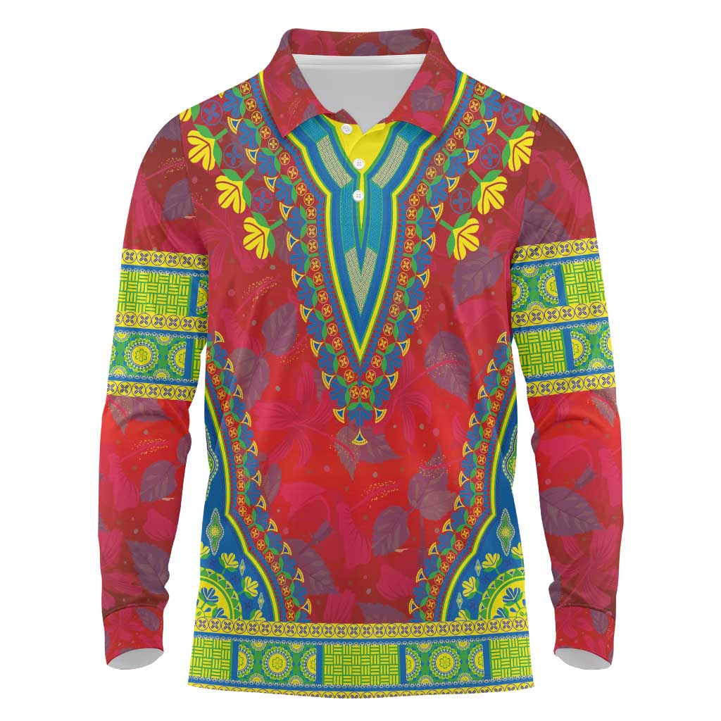 Haiti Long Sleeve Polo Shirt Choeblack Dashiki Style Red Color