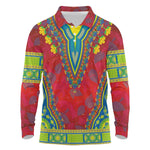 Haiti Long Sleeve Polo Shirt Choeblack Dashiki Style Red Color