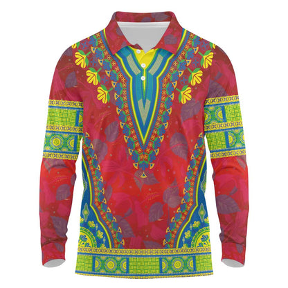 Haiti Long Sleeve Polo Shirt Choeblack Dashiki Style Red Color