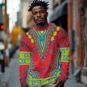 Haiti Long Sleeve Shirt Choeblack Dashiki Style Red Color