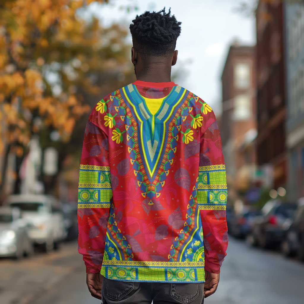 Haiti Long Sleeve Shirt Choeblack Dashiki Style Red Color