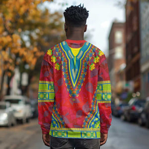 Haiti Long Sleeve Shirt Choeblack Dashiki Style Red Color