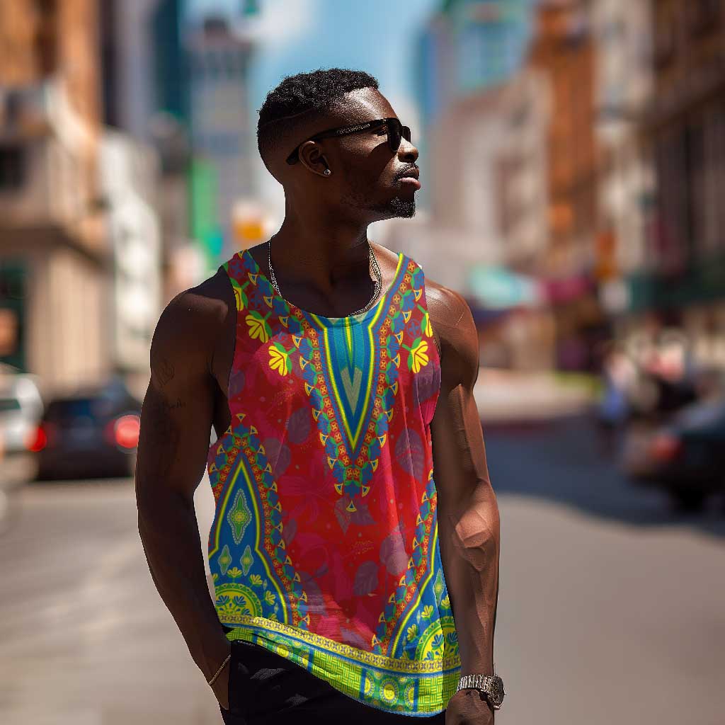 Haiti Men Tank Top Choeblack Dashiki Style Red Color