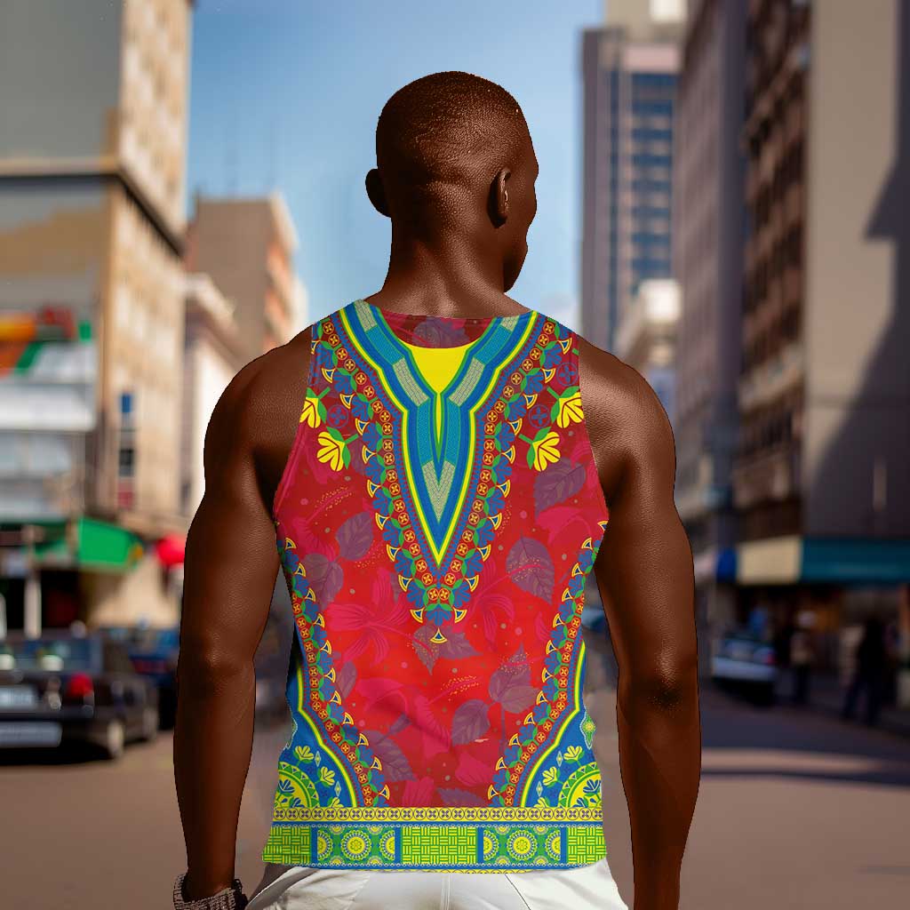 Haiti Men Tank Top Choeblack Dashiki Style Red Color