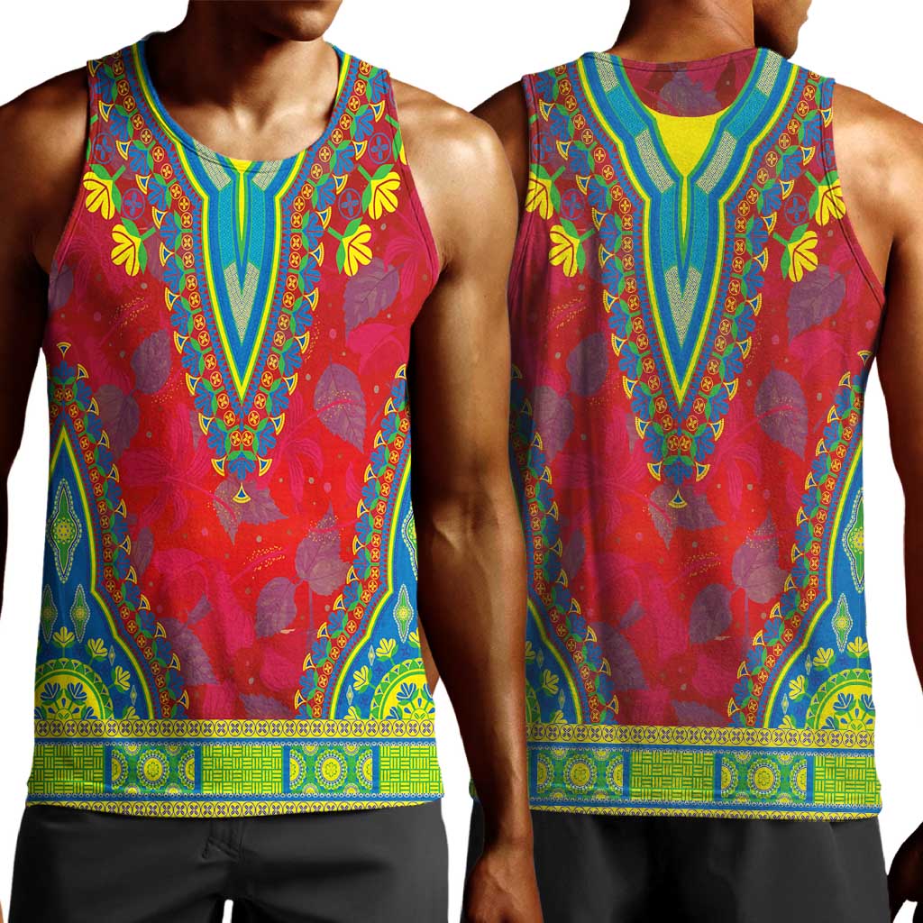 Haiti Men Tank Top Choeblack Dashiki Style Red Color