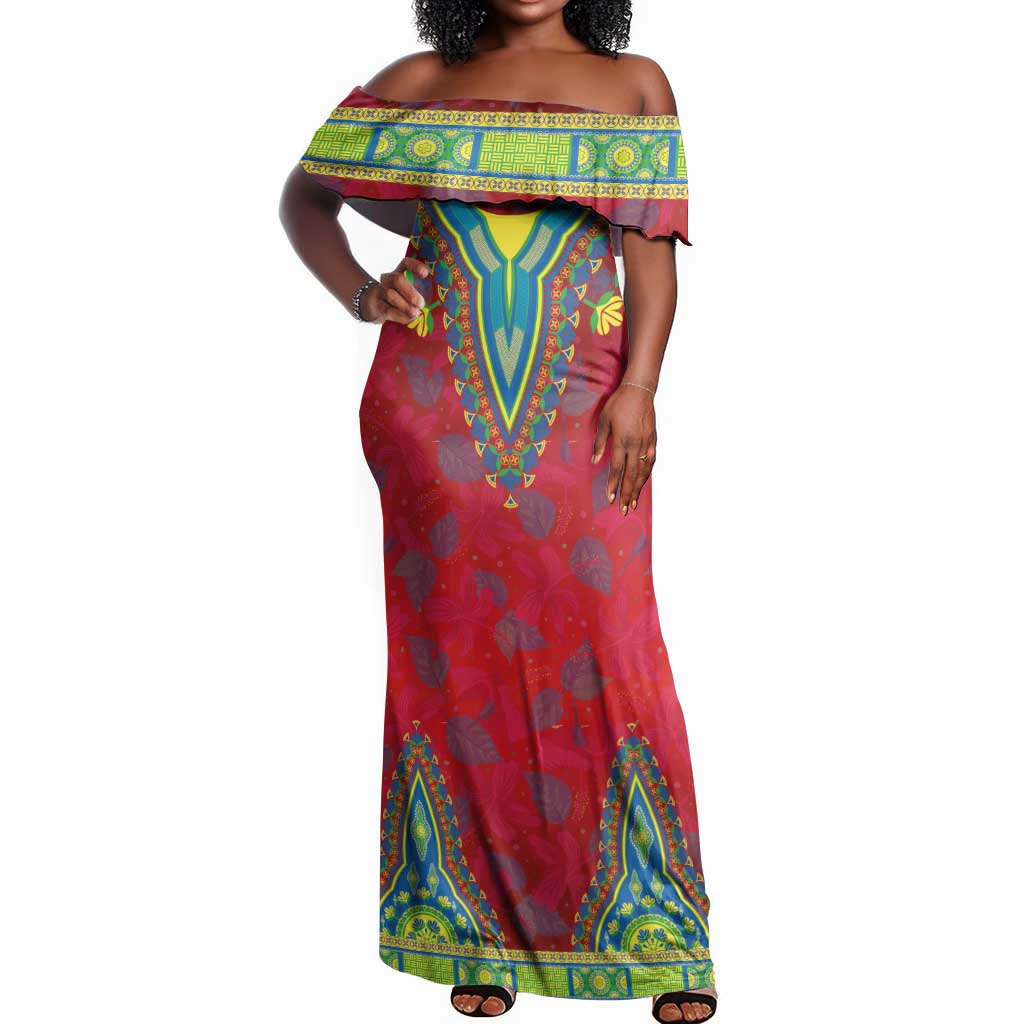 Haiti Off Shoulder Maxi Dress Choeblack Dashiki Style Red Color