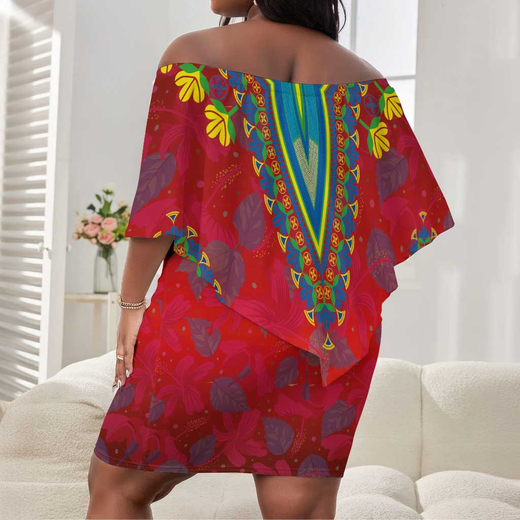Haiti Off Shoulder Short Dress Choeblack Dashiki Style Red Color