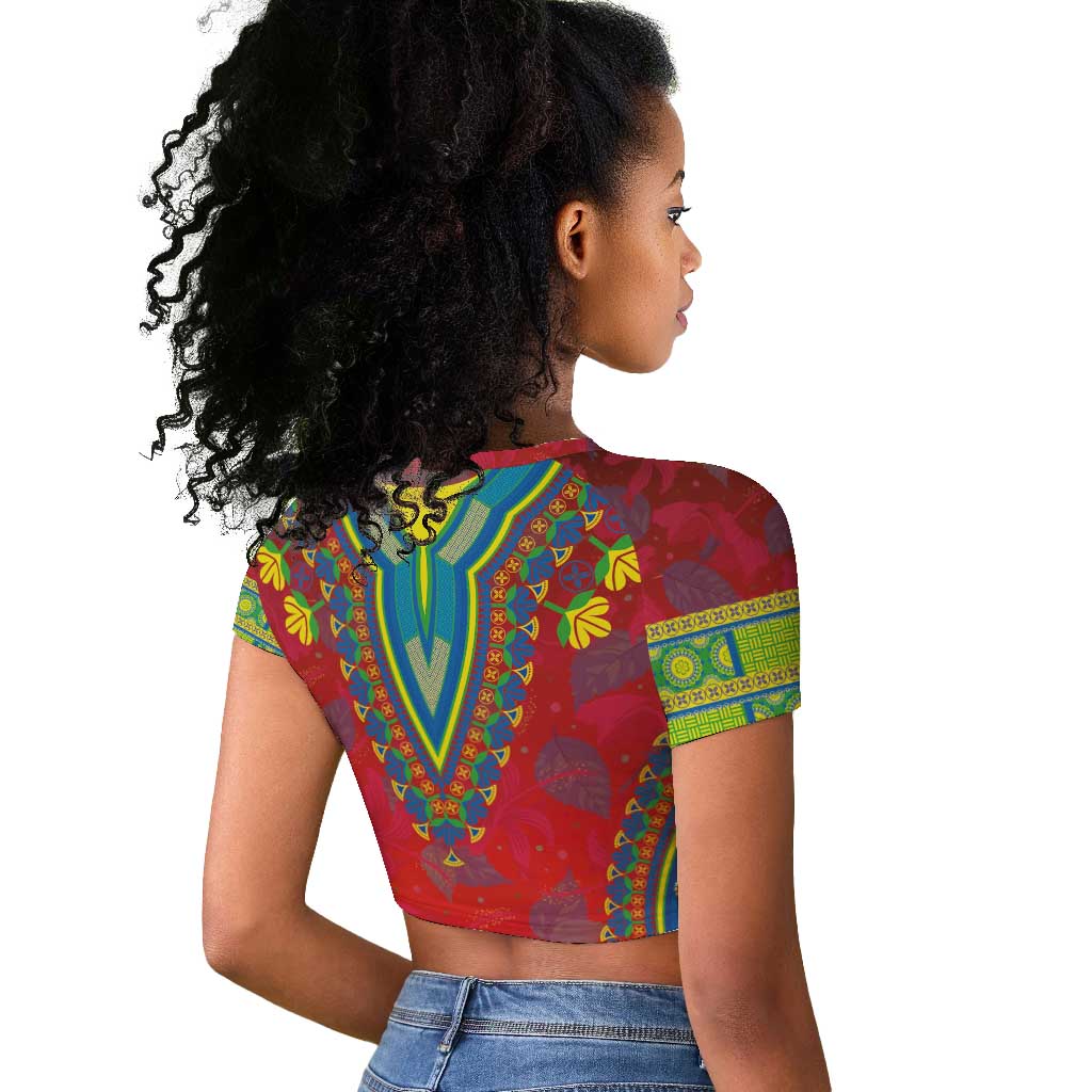 Haiti Raglan Cropped T shirt Choeblack Dashiki Style Red Color