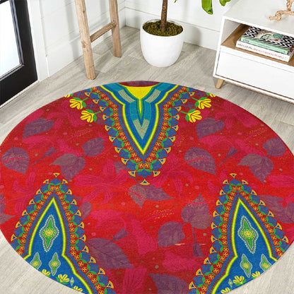 Haiti Round Carpet Choeblack Dashiki Style Red Color