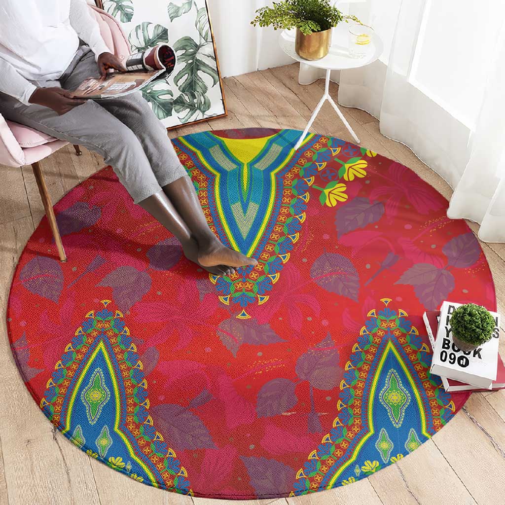 Haiti Round Carpet Choeblack Dashiki Style Red Color