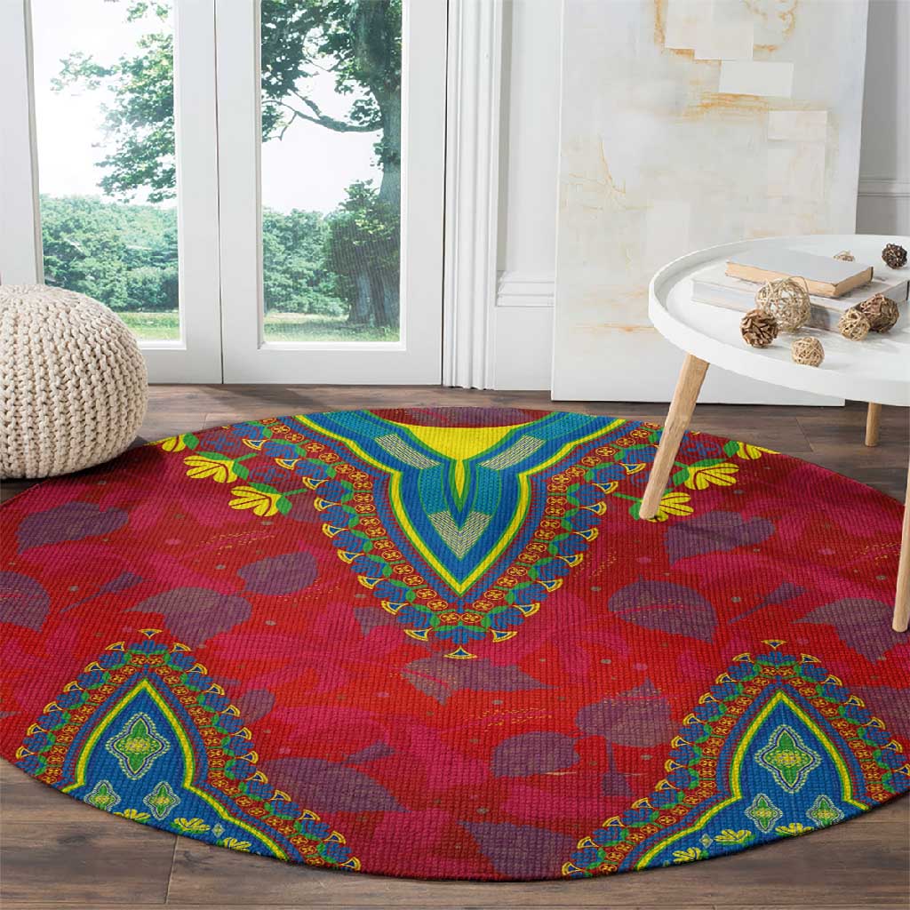 Haiti Round Carpet Choeblack Dashiki Style Red Color