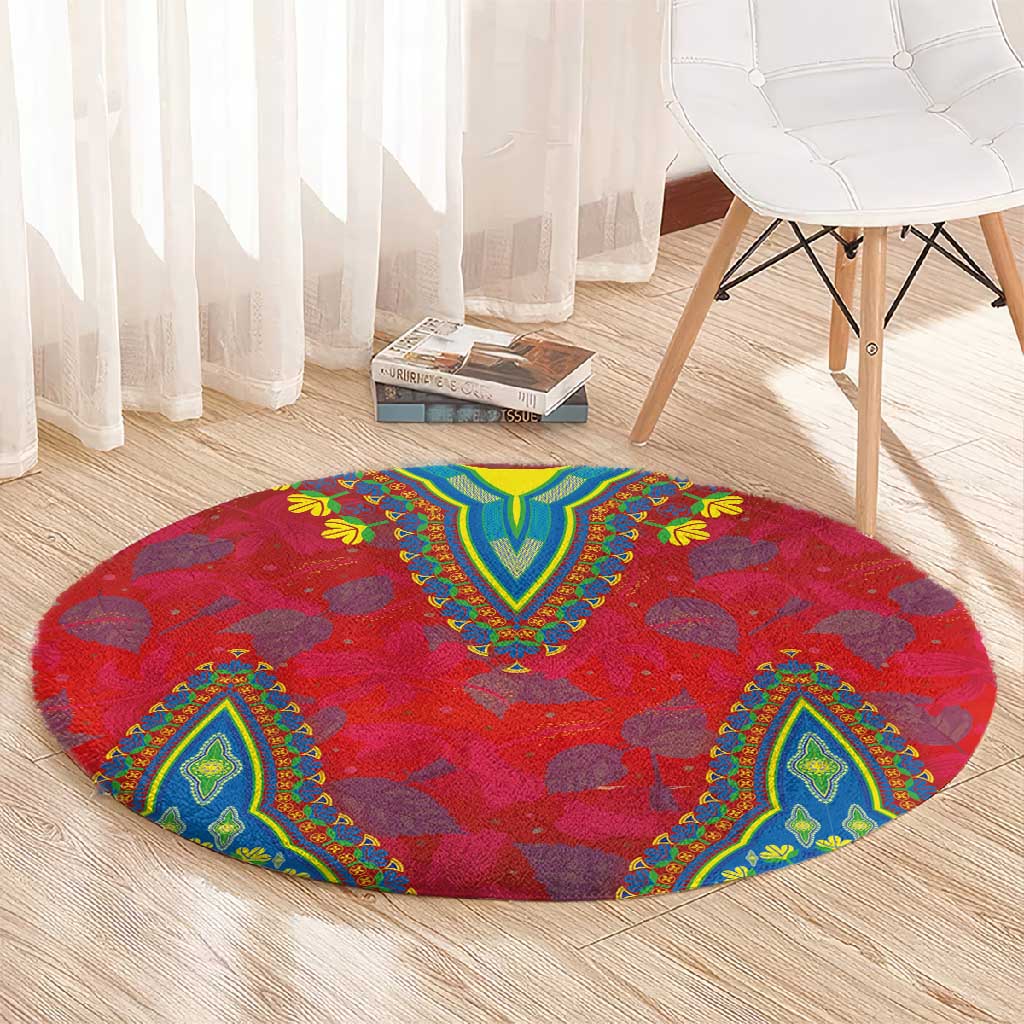 Haiti Round Carpet Choeblack Dashiki Style Red Color