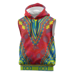 Haiti Sleeveless Hoodie Choeblack Dashiki Style Red Color - African Pride