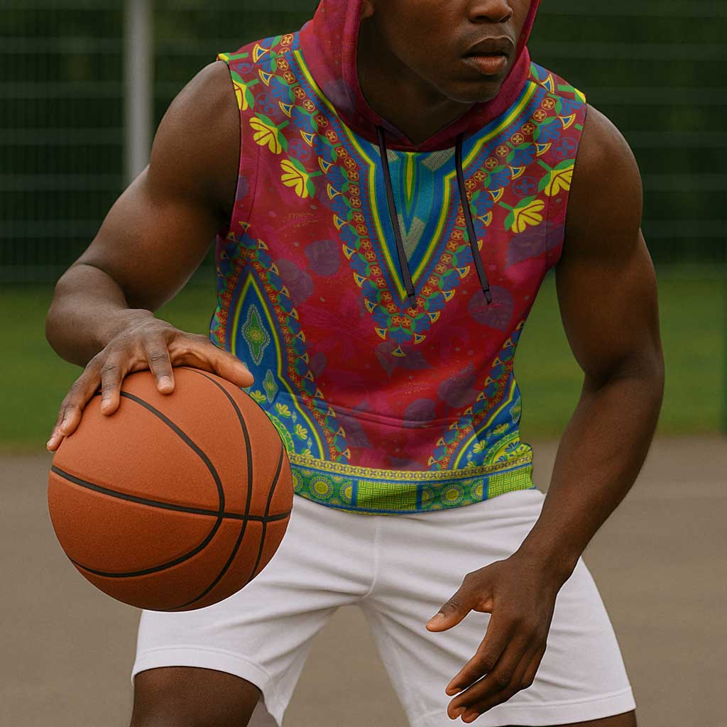 Haiti Sleeveless Hoodie Choeblack Dashiki Style Red Color - African Pride
