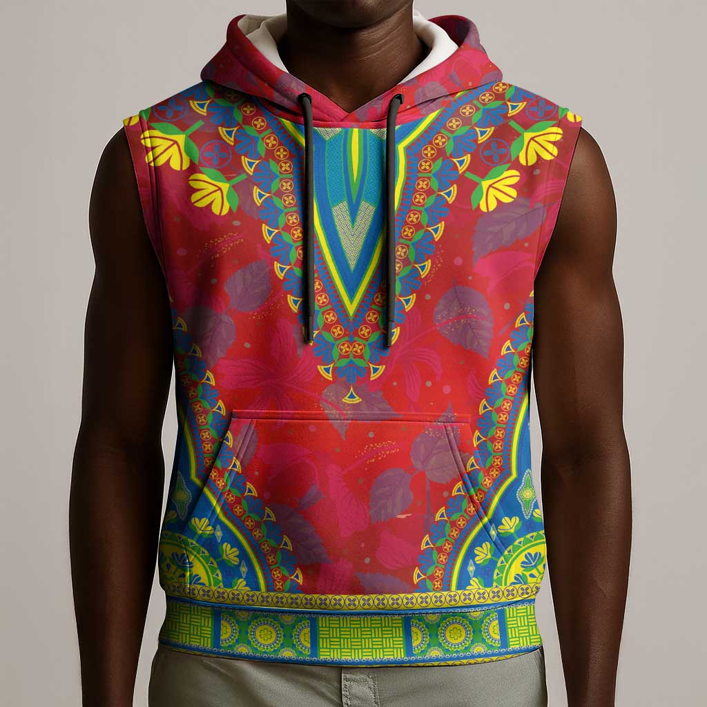 Haiti Sleeveless Hoodie Choeblack Dashiki Style Red Color - African Pride