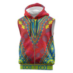 Haiti Sleeveless Zip Hoodie Choeblack Dashiki Style Red Color - African Pride