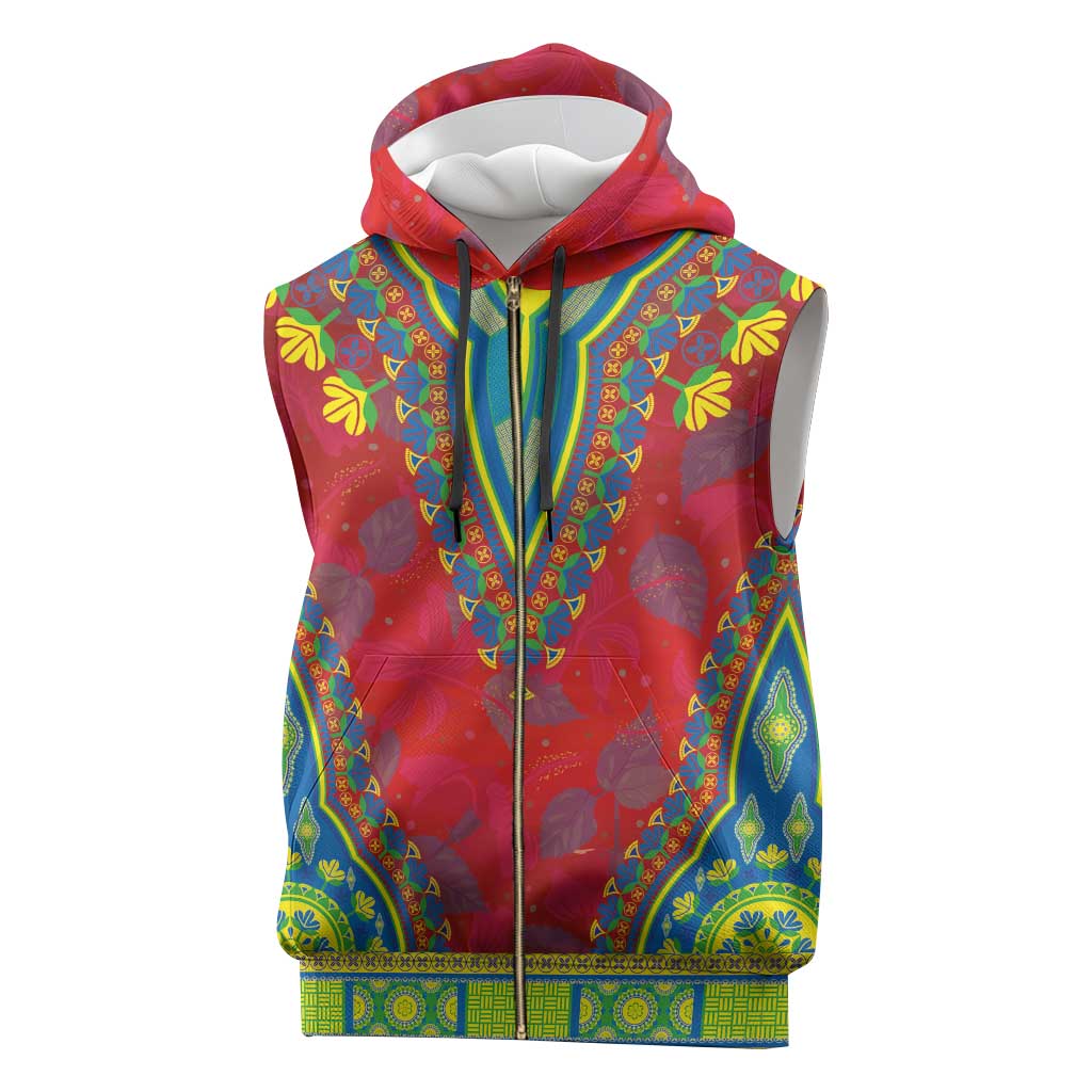 Haiti Sleeveless Zip Hoodie Choeblack Dashiki Style Red Color - African Pride