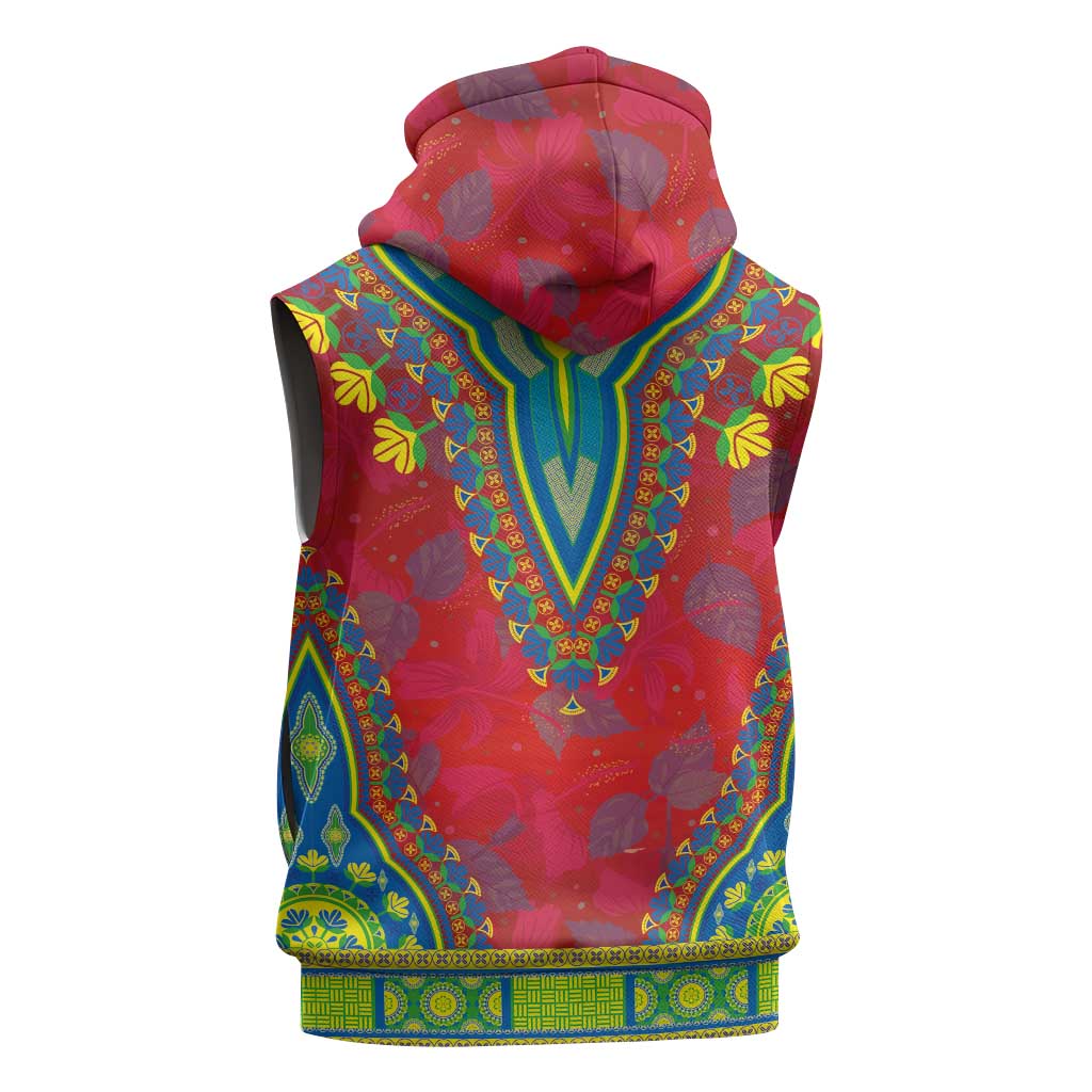 Haiti Sleeveless Zip Hoodie Choeblack Dashiki Style Red Color - African Pride