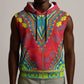 Haiti Sleeveless Zip Hoodie Choeblack Dashiki Style Red Color - African Pride