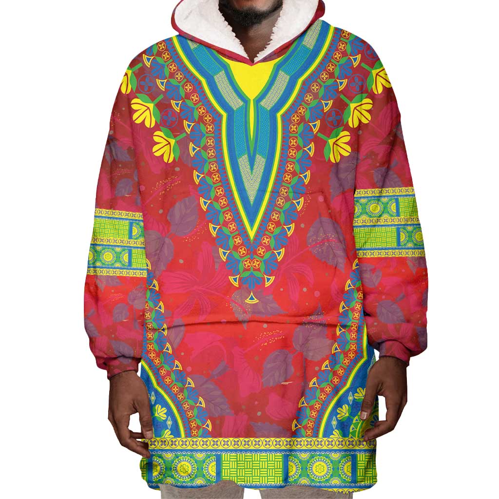 Haiti Wearable Blanket Hoodie Choeblack Dashiki Style Red Color