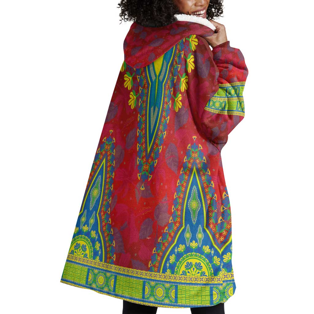 Haiti Wearable Blanket Hoodie Choeblack Dashiki Style Red Color